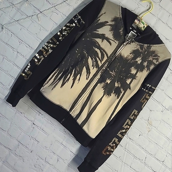 2014 RARE Victoria's Secret PINK Palm Tree Sequin Logo Spellout Hoodie Size XS - Picture 5 of 17